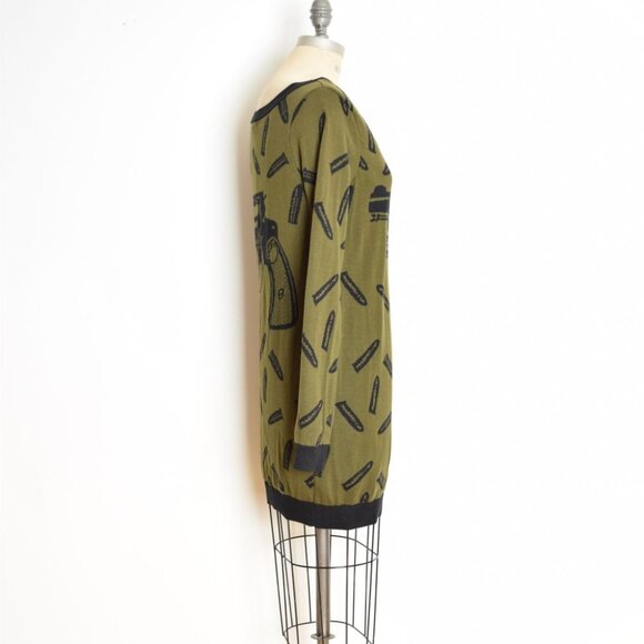 vintage Y2K dress Betsey Johnson green GUNS pistol sweater mini dress M L - Picture 5 of 10